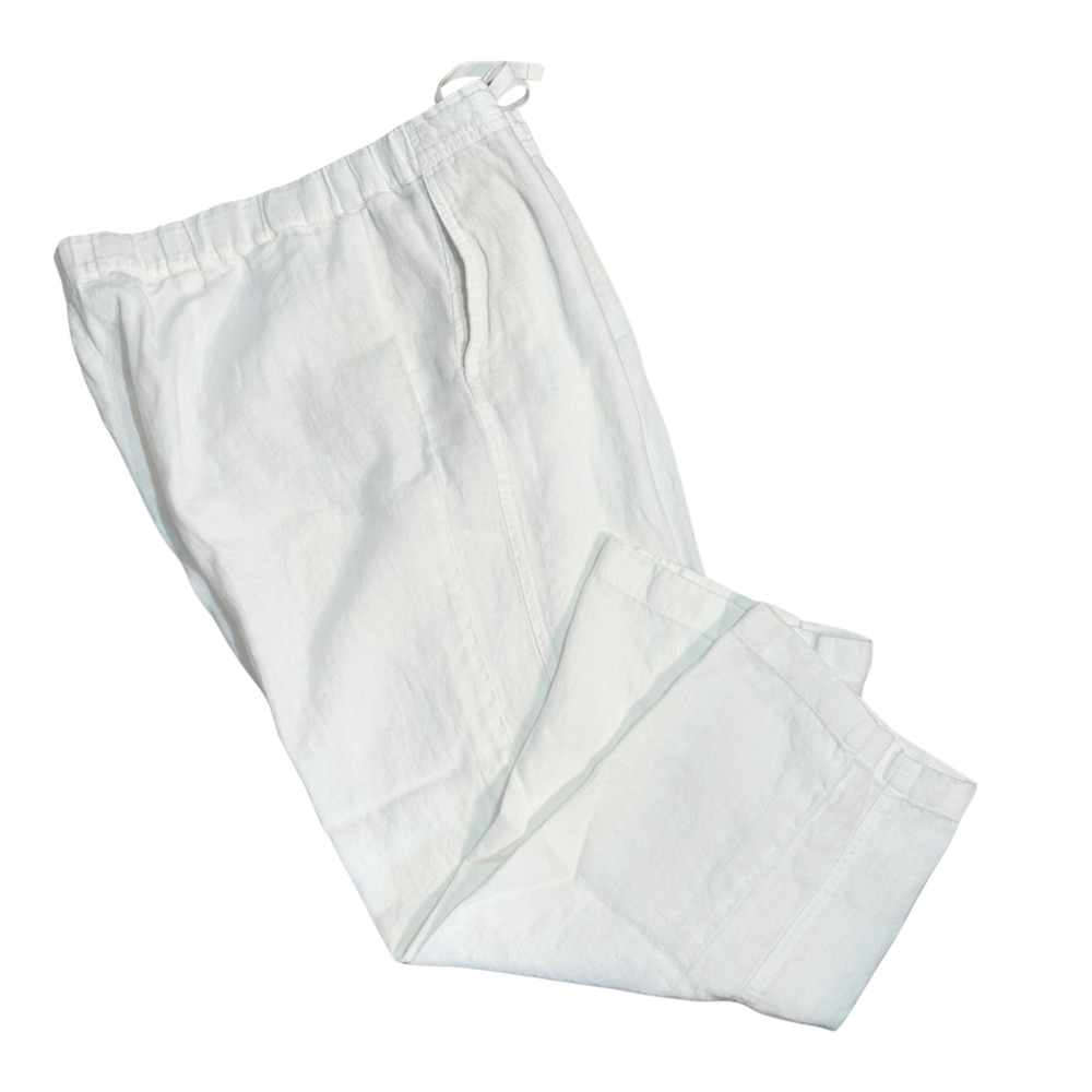 J. Jill Sz M Love Linen Pull-On Crop Pants 25"L Drawstring Elastic Waist White